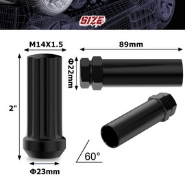 Richeer M14x1.5 Lug Nuts for Silverado Suburban Sierra 1500 Escalade Tahoe Traverse Yukon, 24pcs 14x1.5 Black Lug Nuts Long Extended XL 7 Spline with Socket Key for 6 Lug Aftermarket Wheels