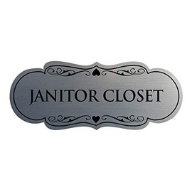 Signs ByLITA - Señal de clóset, diseño de Janitors, Brushed Silver, Small (2" x 5")