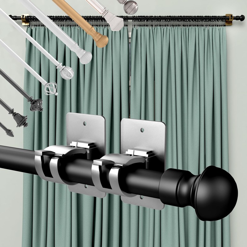 6PCS No Drill Curtain Brackets, Self-Adhesive Rod Holders, Universal Plastic