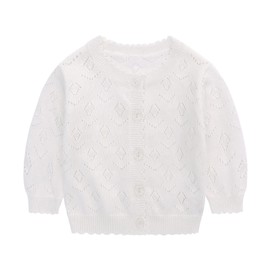 famuka 0-24 Months Baby Girl Cardigan Coat Thin Solid Knit Sweater (as1, Age, 6_Months, White, 6 Months)