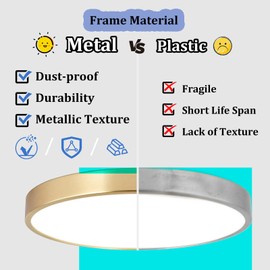 SOTTAE 12 Inch Brushed Gold Metal Flush Mount LED Ceiling Light, 3000-5000K 20W Thin Round Modern Low Profile Ceiling Light Fixtures for Bedroom, Living Room, Kitchen, Entryway, Bathroom