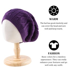 Zsedrut Women Slouchy Beanie Men Winter Knit Skull Cap Acrylic Hat for Girls Cold Weather Woman Toque (Grape)