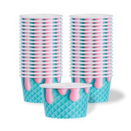Restaurantware-Coppetta 8 Ounce Dessert Cups, 50 Greaseproof Ice Cream Cups - Lids Sold Separately, For Hot And Cold Foods, Bubblegum Splash Paper Yogurt Bowls, Disposable, Sturdy
