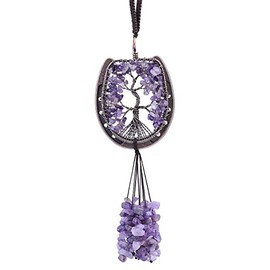 Nupuyai Nupuyai Hufeisen Kristall H?ngeornament Baum des Lebens Auto Anh?nger fr Spiegel mit Tumbling Amethyst Stein Quaste fr Reiki Healing, Fenster Ornament, Yoga-Meditation