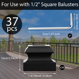 Iron Baluster Shoes Stair Flat Shoe with Screw and Hex Wrench for 1/2 Inch Square Scroll Basket Twist Knuckle Staircase Balusters Metal Spindle Railing, Satin Black (19 Pcs)