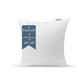 Pillowtex 2 Pack White Throw Pillow Insert, 18x18 Overstuffed Polyester Sham Stuffer, Pillow Forms for Couches or Bedrooms