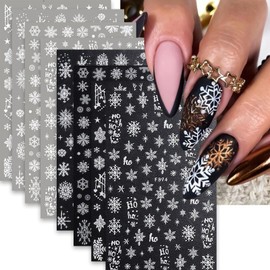 8 Sheets Christmas Snowflake Nail Art Stickers Winter Christmas Nail Decals 3D Self Adhesive Xmas White Snowflake Snowball Nail Design Glitter White Snowflake Holiday Nail Sticker for Women Girls
