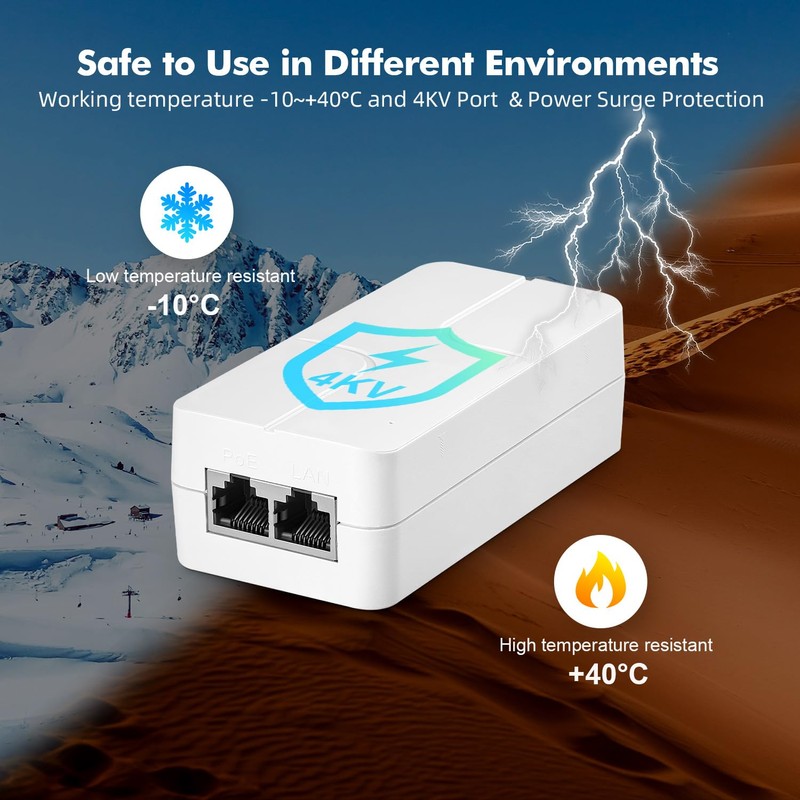 Gigabit PoE Injector 30W, Supports IEEE 802.3af/at, YuLinca White Compact