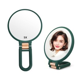 Stianiiie 1X 5X Handheld Mirror with Handle for Travel， Magnifying Mirror, Magnification, Rotation Adjustable Handle, Double Sided Folding, Mirror for Women for Eyes Makeup Travel Table Desk Shaving