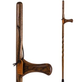 Brazos Handcrafted Wood Walking Stick, Twisted Oak, Dual Purpose Style Handle, for Men & Women, Made in the USA, Brown, 55"