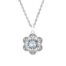 Esse Marcasite Sterling Silver Blue Topaz & Marcasite Flower Necklace