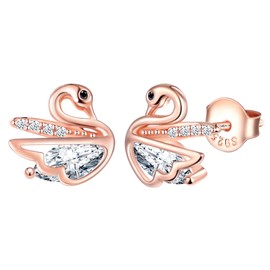 MicLee Womens Girls 925 Sterling Silver Elegant Zirconia Earrings Creative Rose Gold Swan Diamond Earrings Studs Fashion Jewellery