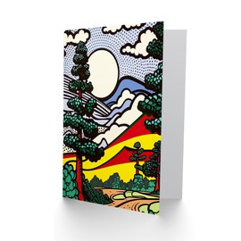 Artery8 Modern Pop Art Forest Landscape Comic Colourful for Him or Her Man Woman Birthday Thank You Congratulations Blank Art Greeting Card