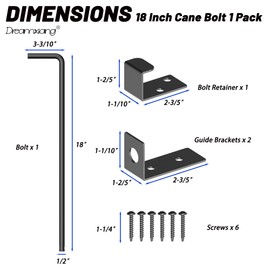 18" Heavy Duty Cane Bolt Gate Drop Rod Extra Thick Hardware Ground Latch for Wood PVC Vinyl Metal Fences Gates, Double Doors, Black Solid Steel-1 Pack