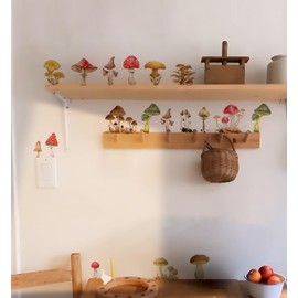 funlife Peel and Stick Mushroom Wall Decal Vintage British Watercolor Wall Stickers, Transparent PVC Kids Wall Art Decor for Revamping Nursery Bedroom Playroom