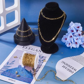 Pandahall 16.4 Ft 18K Gold Plated Paperclip Chains Stainless Steel Chains 9.7x4.2x1mm Gold Link Chains Kits with Lobster Clasps Jump Rings for DIY Bracelet Necklace Jewelry Making