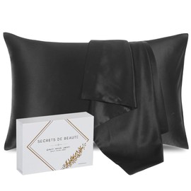 Mulberry Silk Pillowcase 25 Momme for Hair and Skin Anti-Wrinkle Anti-Ageing High Quality No Chemicals Gift Idea (Black, 40 x 60 cm)