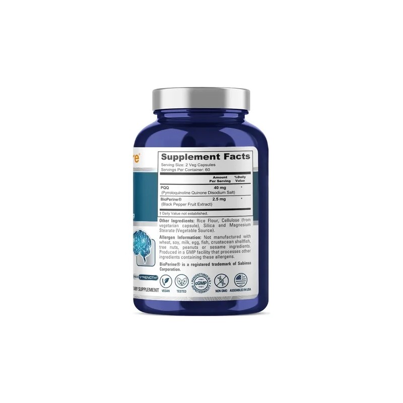 Pqq 40mg Bioperina Reduce Estrés Oxidativo + Energía 120caps Sabor