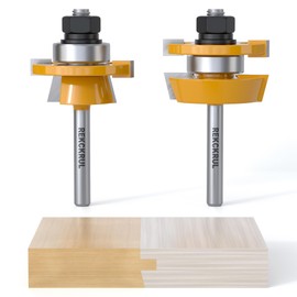REKCKRUL 2PCS Bevel Shaker Rail and Stile Router Bit Set, 1/4 Inch Carbide-Tipped Cabinet Door Router Bit Set with Anti-Kickback Design (3/8 Inch Cutting Depth, 7/8 Inch Stock)