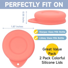Purekra 2 Pack Silicone Glass Bottle Replacement Caps, 48mm Diameter Bottle Lids Fit Stanpac & Libbey & Stock Your Home & The Dairy Shoppe Milk Glass Bottles. Reusable and Airtight Bottle Caps