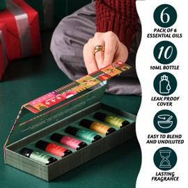 Folkulture Christmas Essential Oils for Diffuser | Set of 6 Essential Oils Set for Home | Peppermint, Candy, Apple Tart, Cranberry, Vanilla (Christmas Magic) | Aromatherapy Xmas Gift