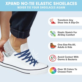 Xpand No Tie Shoelaces System with Elastic Laces - One Size Fits All Adult and Kids Shoes (Pack of 3) (Navy - Navy - Navy)