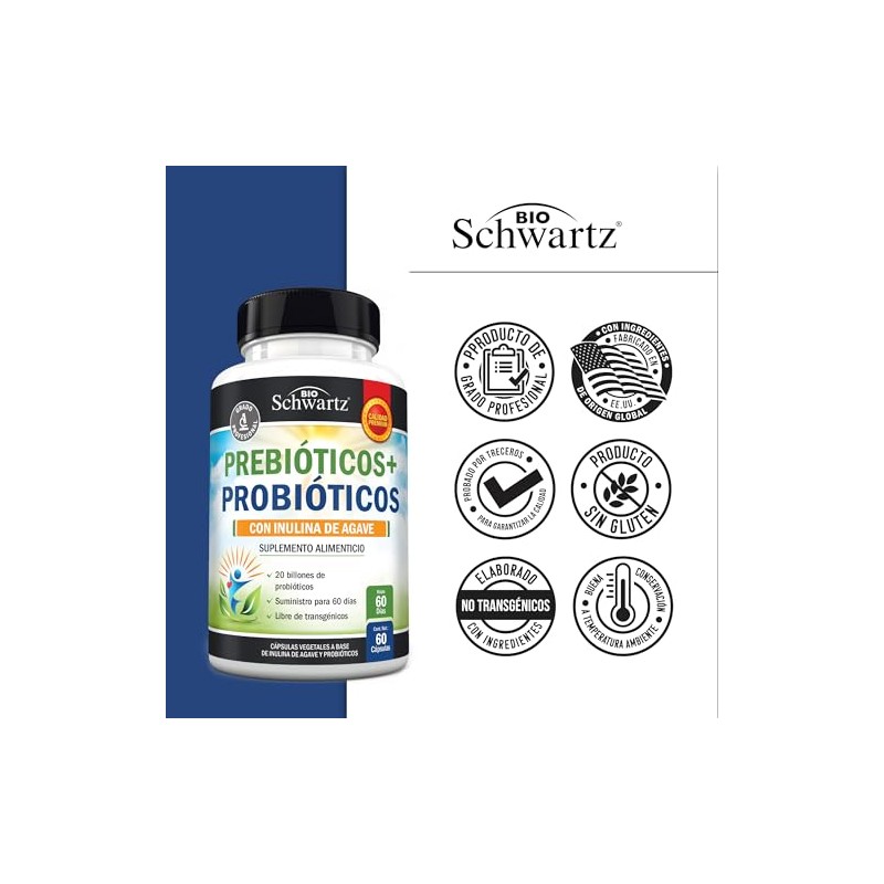 BioSchwartz Prebióticos y Probióticos para Mujer y Hombre L. Reuteri