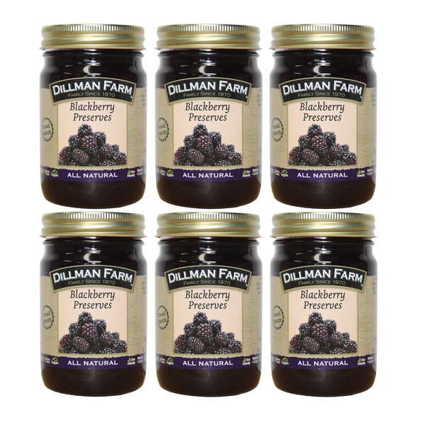 Dillman Farm All Natural Blackberry Preserves - Gluten-free, Non-GMO, Vegan, Kosher, Preservative Free, Corn Syrup Free - Made in USA, 16oz (Pack of 6)