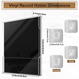 Likesing Vinyl Wall Mounted Rack, Acrylic Vinyl Record Holder, Album Frames for Vinyl Records Collection Floating Hanger Display(Acrylic Floating Holder Only)