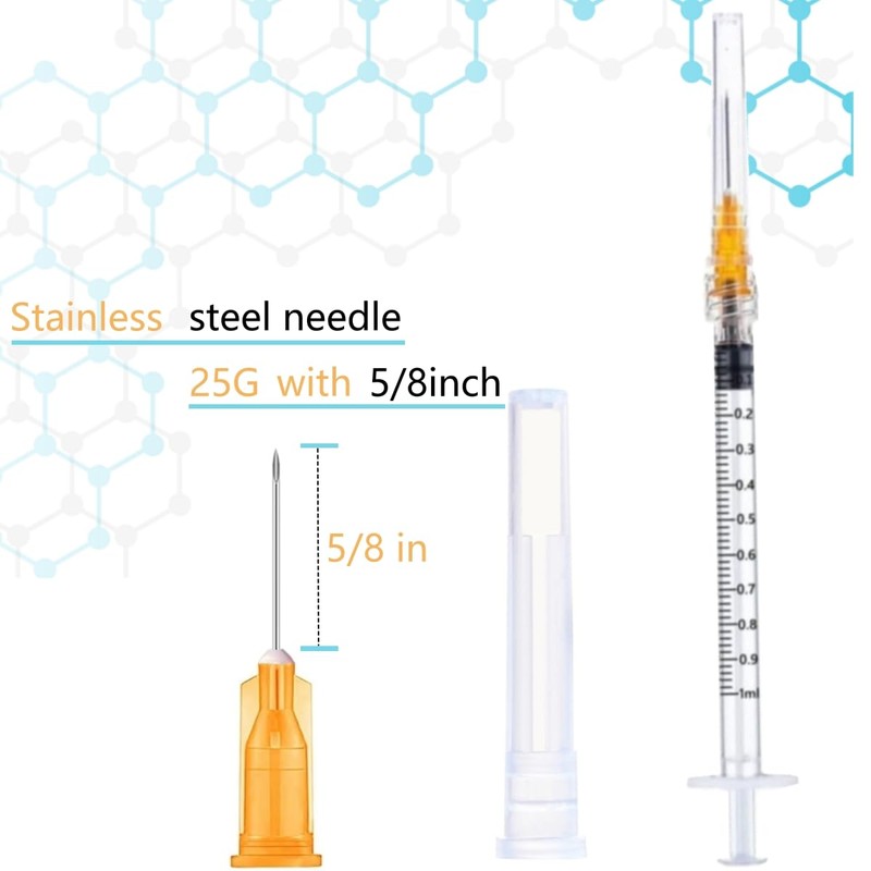 50 Pack 1ml 25Ga - 5/8 Inch Luer Lock Sample