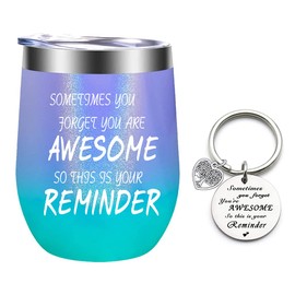 Edelstahl Kaffeebecher mit Gravur, Geschenk für Mädchen Frauen, Sometimes You Forget You Are Awesome Thermobecher für ihr Geburtstag Geschenk, 350ml Blauer Violetter Kaffeetasse mit Schlüsselanhänger