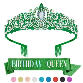 Green Birthday Queen Sash, Tiara, and Headband - Stylish Women's Birthday Decorations