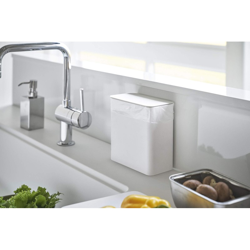 Yamazaki 4268 Magnetic & Sink Door Trash Can, White, Approx.