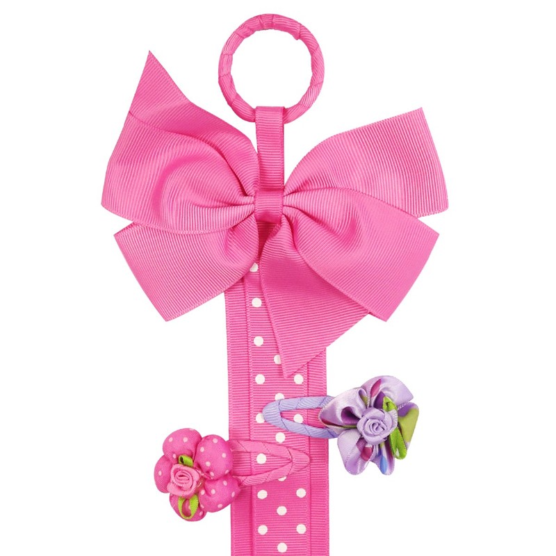 Wrapables Hair Clip and Hair Bow Holder, Hot Pink Polka