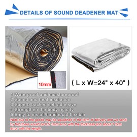 uxcell 1 Set Car Sound Insulation Mat 10mm Door Hood Engine Heat Insulation W/Installer Tool 100x60cm 40"x24"