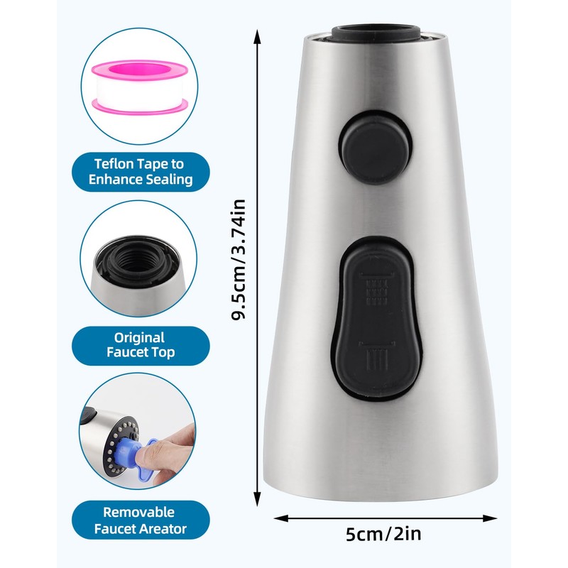 Stainless Faucet Head Replacement with 15 Adapters Compatible with Moen/Delta/Kohler