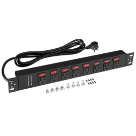 Jgstkcity Rack Mount PDU Power Strips,8 Outlet Surge Protector,Individual Switches,1.5U Rackmount Server Racks,14AWG Heavy Duty Extension Cord,2700J,15A 125V 1875W (Standard Power Cord, 6 FT Cable)