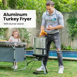 VIVOHOME VIVOHOME 30 Qt. Aluminum Turkey Deep Fryer Pot with Injector Thermometer Kit and 54, 000 BTU Outdoor Propane Stove Burner Stand for 20 Lbs Turkey