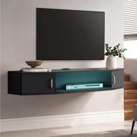 FITUEYES Wall Mounted Floating TV Shelf with 16 Color Light, Flaoting Entertainment Center TV Shelf for Under TV, Wall Mounted TV Console Cabinet,41'',Black