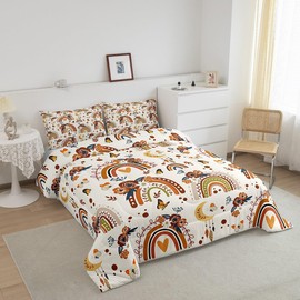 Erosebridal Girls Rainbow Comforter Set Twin Boho Butterfly Kids Bedding Set Bohemian Flowers Floral Leaves Quilt Set Moon Dream Catcher Bed Set Orange Tribal Exotic Style Room Decor 1 Pillow Case