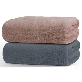 Junerose Extra Large Microfiber Bath Towel Set of 2, 35.4 x 70.9 inches (90 x 180 cm), Hotel Spec, Large Towel, Fluffy, Instant Absorption, Quick Drying, Durable, Soft Touch, Bath Towel, Room