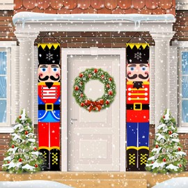 KINBOM 2pcs Christmas Nutcracker Soldier Banner, Decor Christmas Porch Banner Soldier Model Outdoor for Front Door Porch Garden Indoor Kids Party Holiday Decoration