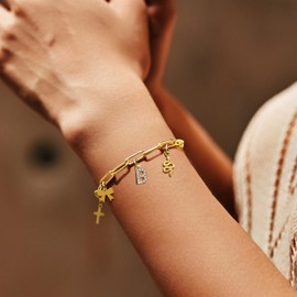 Gold Charm Bracelet Initial Bracelet for Women A-Z Gold Initial Bracelet Rhinestone Letter Charm Bracelet Gold Link Chain Bracelet Trendy Jewelry Gift for Women