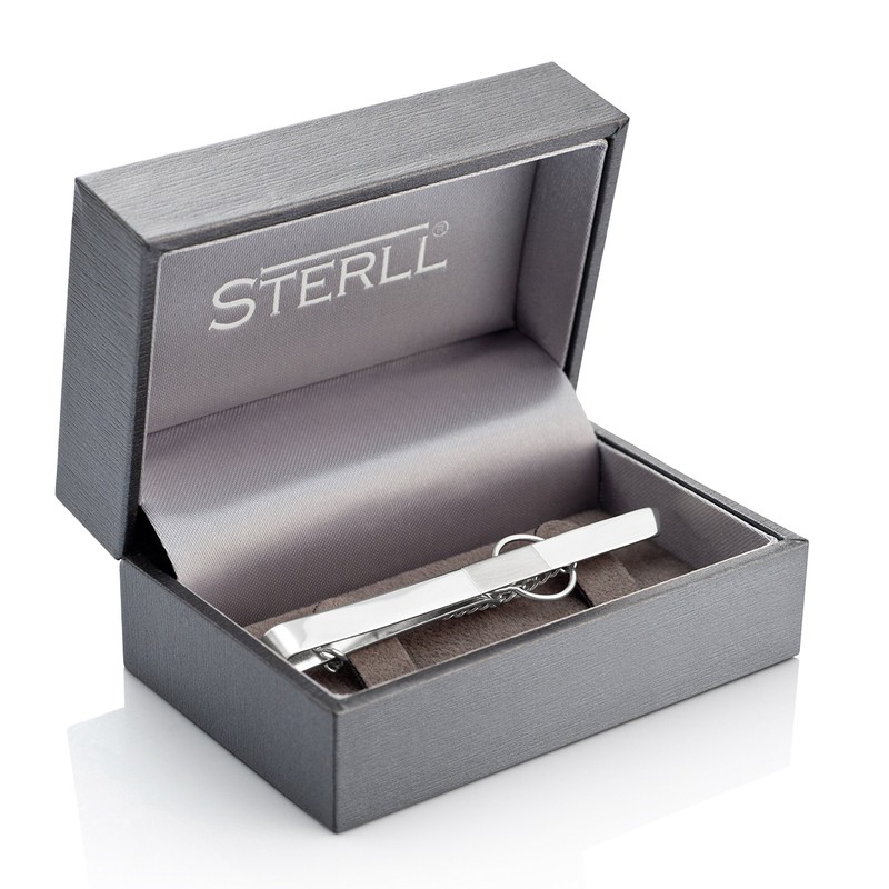 STERLL Mens Wedding Sterling Silver Shiny Matte Stripe Tie Clip