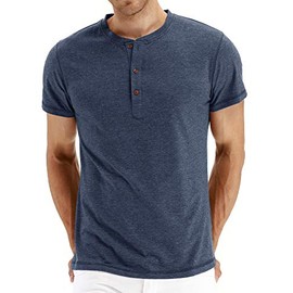 NITAGUT Mens Fashion Casual Front Placket Basic Short Sleeve Henley T-Shirts (Vg-Navy Blue M)