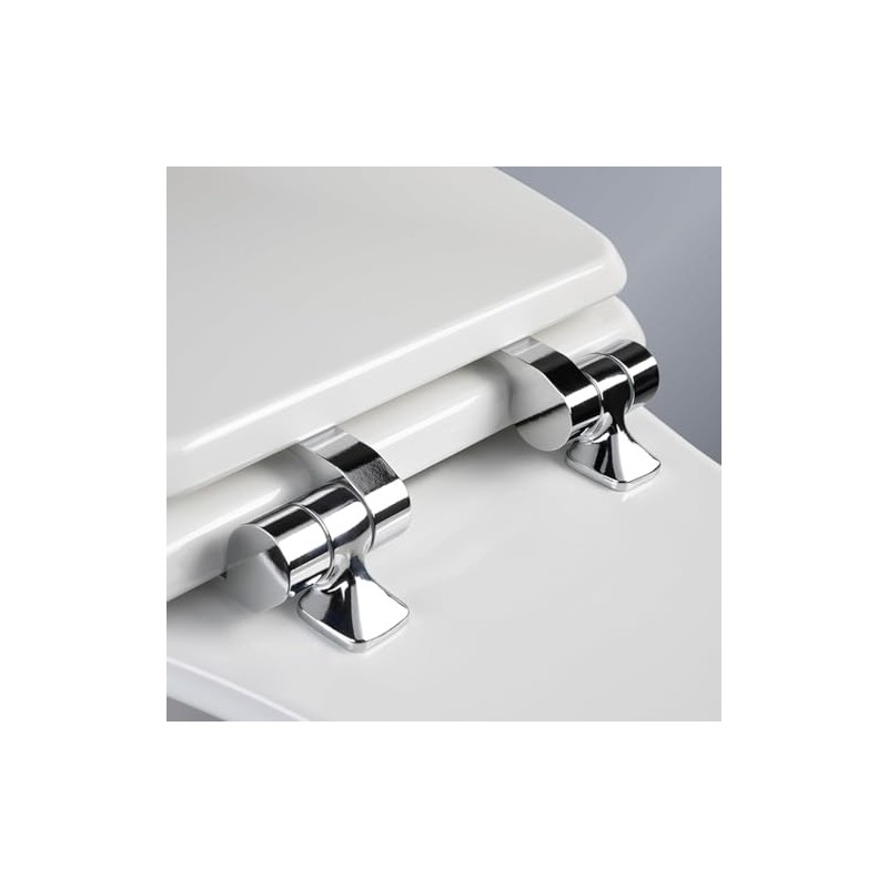 Plexon Toilet Seat with Chrome Hinges, Slow Close Wood Seat,