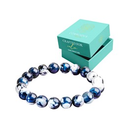 Conscious Items Exotic Orca Agate Bracelet of Deep Healing, Gray Blue White Agate Stress Bracelet for Calm, Inner Peace, & Confidence, Rare Madagascar Healing Stone Bracelets for Women & Men