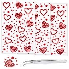 3 Sheers Self Adhesive Face Gems for Makeup Red Heart Rhinestone Sticker Face Jewels Stick on Hair Diamond Decals Rhinestones Makeup Stickers for Valentine's Day Crystal for Eye Body Nails Crafts