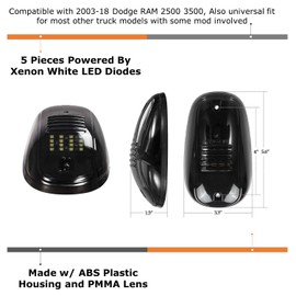 iJDMTOY 5pcs White LED Cab Roof Top Marker Running Lights Compatible With Truck SUV 4x4 (Black Smoked Lens Lamps)