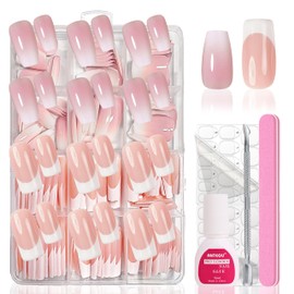 False Nails Tips Set - 288 Pieces White French False Nails for Sticking - White Pink Gradient Design Artificial Nails Ballerina Nail Art Manicure Fake Nails for Women and Women (White Ombre)